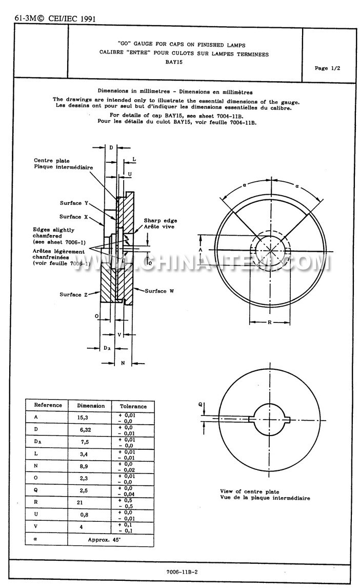 IEC 60061 7006-11B-2 BAY15 Go Gauge for Caps on Finished Lamps